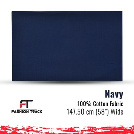 Fashion Track Navy Fabric Cotton by The Metre UK - 58 Inches / 147.5 cm Wide - 100% Cotton Fabric Plain - 60 Square - Available in 20 Colours and 5 Sizes (2 Metre, Navy)