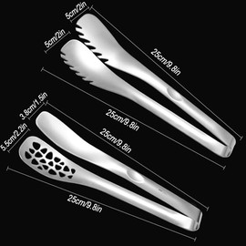 BBAOO 2 Models Spaghetti Tongs, Serving Tongs, Food Tongs, Asparagus Tongs, Suitable for Pasta, Salads, Grilled Meat, Length: 25 cm, Stainless Steel, Colour: Silver