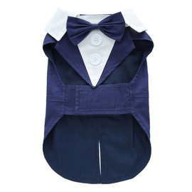 DOTEYAYP Puppy Tuxedo with Detachable Bowtie Prom Wedding Formal Wear Prince Costume for Small Dog (Small, Blue)