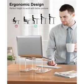 FUCDTEFC Acrylic Laptop Stand for Desk, Laptop Riser for 10-15.6 Inch Laptops, Ergonomic Computer Stand Holder Compatible with Macbooks and Notebooks- Clear