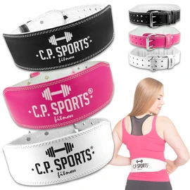 C.P.Sports Weight Lifting Belt for Women | Lady Fitness Belt Training Belt for Weight Lifting Fitness Gym | Genuine Leather Padded Ergonomic for Women | Black - Large