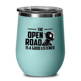 Sport Bike Teal Edition Wine Tumbler 12oz - The Open Road - Boys Girl Teenagers Adults Bike Lover Athletes Cycling Riding Activities Gloves Helmet