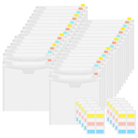 Cldamecy 32 Pieces Transparent Scrapbook Organizer Envelopes Storage Pockets Sleeves for Storing 12x12 inch Paper,Cardstock,Vinyl Scraps with 60 pcs Label Stickers