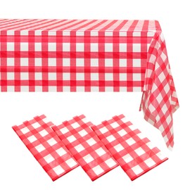 ZeriTlolen 3 Pack 108" X 54" Red Checkered Premium Disposable Plastic Tablecloth for 8ft Long Rectangle Tables, Waterproof Table Covers for Birthday Party Decoration Indoor Outdoor Events & Parties