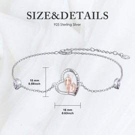 PROESS 925 Sterling Silver Father Daughter Bracelet June Birthstone Daughter Bracelet Jewelry for Women Valentine's Day Christmas Birthday Gift For Mother Daughter