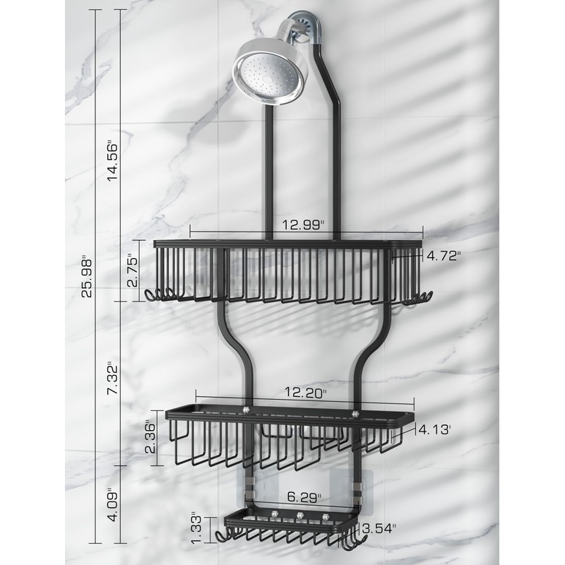 YASONIC Shower Caddy Over Shower Head Never Rust Aluminum Large