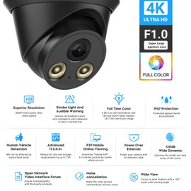 VIKYLIN 8MP Full Color IP PoE AI Turret Camera(Black),F1.0 Aperture 98ft Color Night Vision,Built-in Mic,Human/Vehicle Detection,2.8mm Lens,IP67 4K Security IP Camera,NDAA Complaint