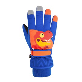 Durio Children's Ski Gloves Winter Ski Gloves Windproof Waterproof Warm Gloves Boys Girls Outdoor Sports Snow Gloves, sapphire blue dinosaur