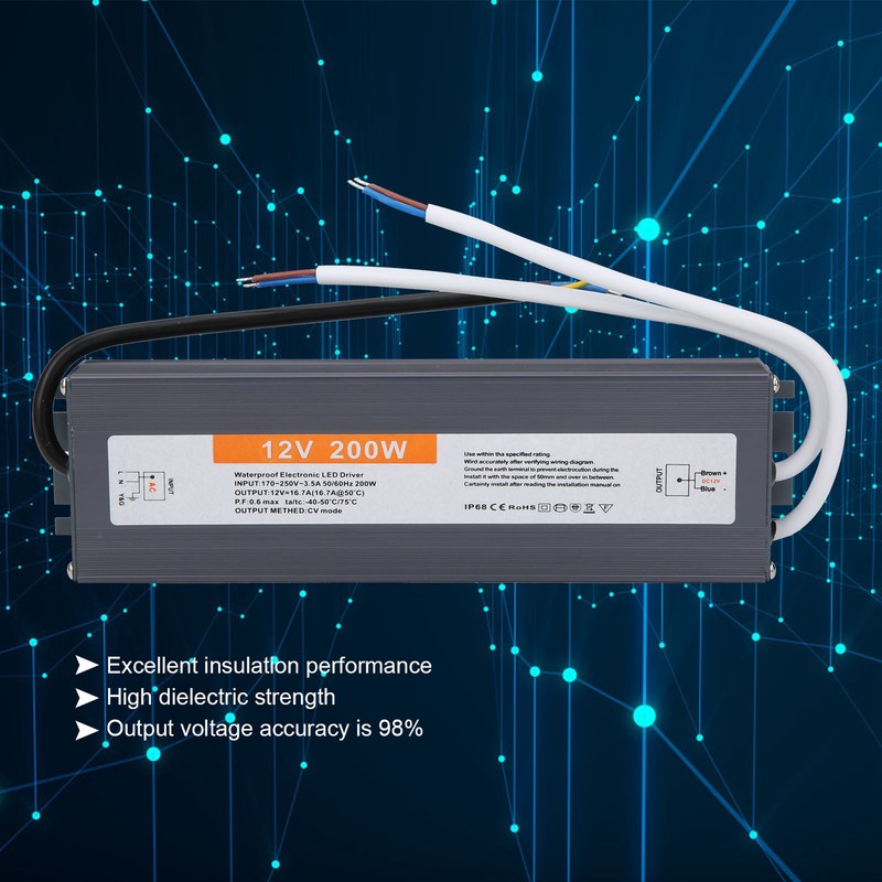 200W Professional Waterproof Electronic LED Driver Power Supply AC170‑ (50/60HZ)