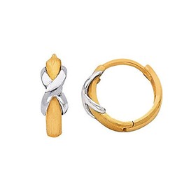 14k Two-tone Gold 11-mm 'X' Design Hinged Hoop Earrings