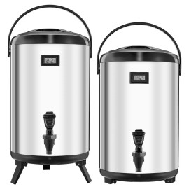 2 Pack Silver 3.2 Gal Insulated Beverage Dispenser for Hot/Cold Drinks Stainless Steel Commercial Catering Equipment 1 YearDefault: Default