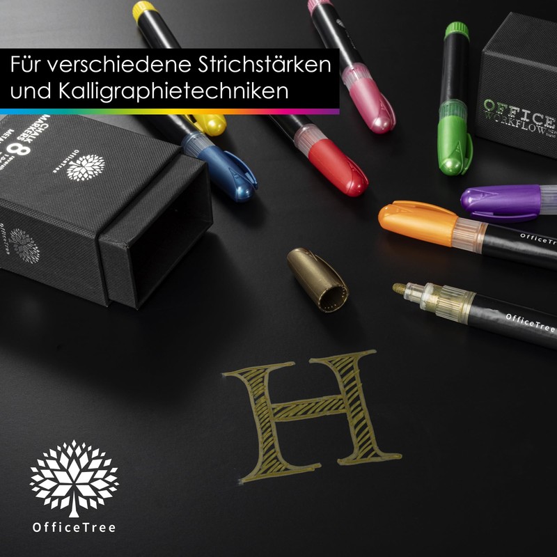 OfficeTree 8 x Metallic Chalk Markers - 1 mm to