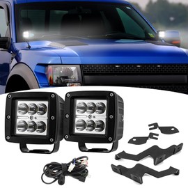 Wsays 2pcs 24 W LED Light Pods & Ditch Hood Hinge LED Pod Mount Bracket w/Wiring Kit Compatible with Ford F150 SVT Raptor(1st Generation) 2004-2014