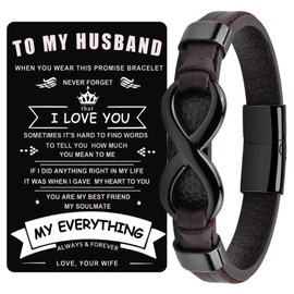 BOCHOI To My Husband Bracelet Valentines Day Gift for Husband Valentines Gift for Him Infinity Knot Leather Bracelet for Men Anniversary Birthday Gifts for Husband