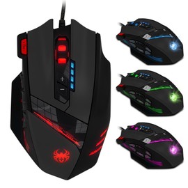 AFUNTA Zelotes C2 Mouse para gaming con 12 botones programables, láser, ajuste de doble velocidad, 8000DPI apto para interruptor nivel 4
