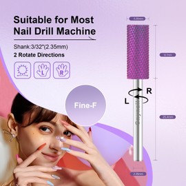 Cnynail 3/32" Small 5.35MM Barrel Bit Tungsten Carbide Nail Drill Bit Safety Bit for Gel & Acrylic Removal, 2- Way Rotating Efile Tip, Salon Electric File Accessory (F Girt, Purple)
