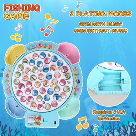 Magnetic Fishing Game Toys, Rotating Board Game with Music Including 45 Fishes and 8 Fishing Poles, Party Game Toys for Kids Age 3 4 5 6 7 and Up