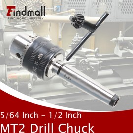 findmall 5/64 Inch - 1/2 Inch Mini Metal Lathe Tail Stock Drill Chuck Tool With MT2 Arbor Fit for CNC Lathe Milling Drill Machine