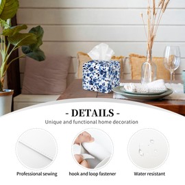 Tissue Box Cover Square, Sweet Blue Flower Watercolor Leather Tissue Box Holder Decorative Organizer for Bathroom, Home Office Car Decor