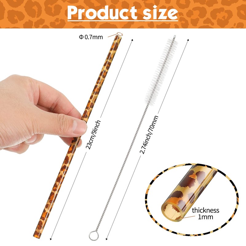 Pack of 50 Reusable Leopard Pattern Plastic Drinking Straws Printed