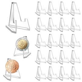 vcsjw Pack of 24 Card Stands, Plastic Mini Easel, Transparent Card Stand for Coin Holder, Coin Stand, Pocket Watches, Medals, 54 mm