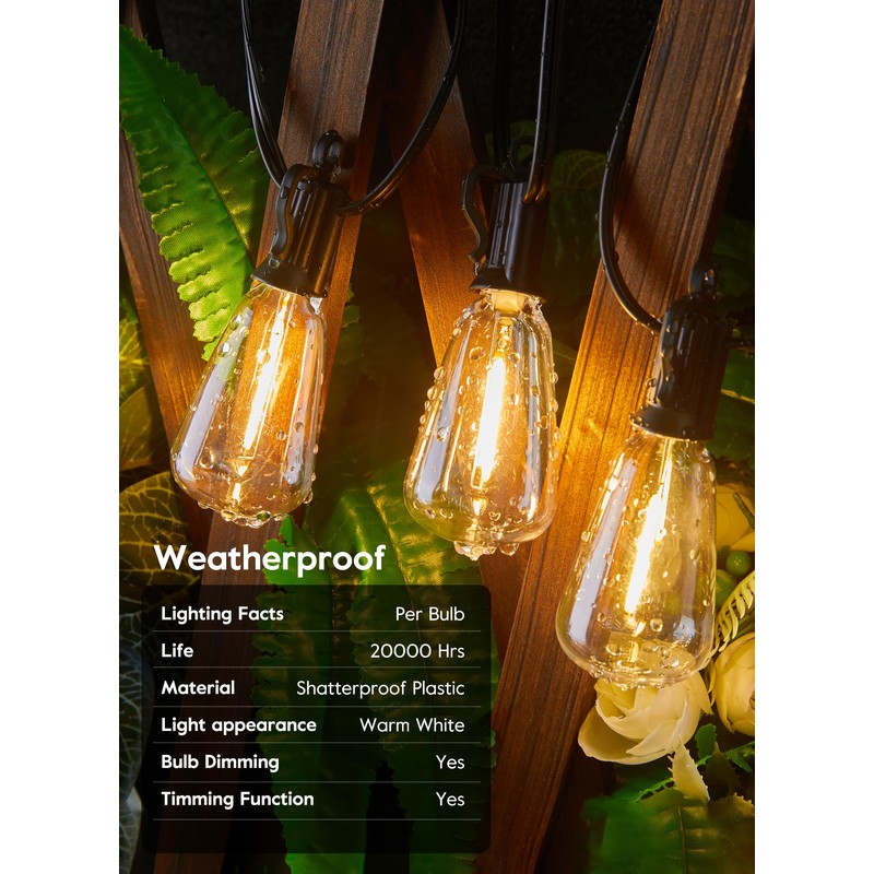 Brightown Solar String Lights Outdoor - 38FT Patio With Remote,
