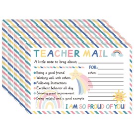 50pcs Teacher Mail Cards, 6x4 Inch Teacher Mail Notes to Parents Bohemian Teacher Cards Happy Mail Postcards Motivational Cards for Students Behavior Cards for Kindergarten School (Style 1)