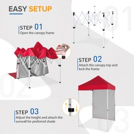 EAGLE PEAK Pop up Canopy 5x5, Outdoor Portable Canopy Tent with One Removable Sunwall, Carry Bag Included, Red