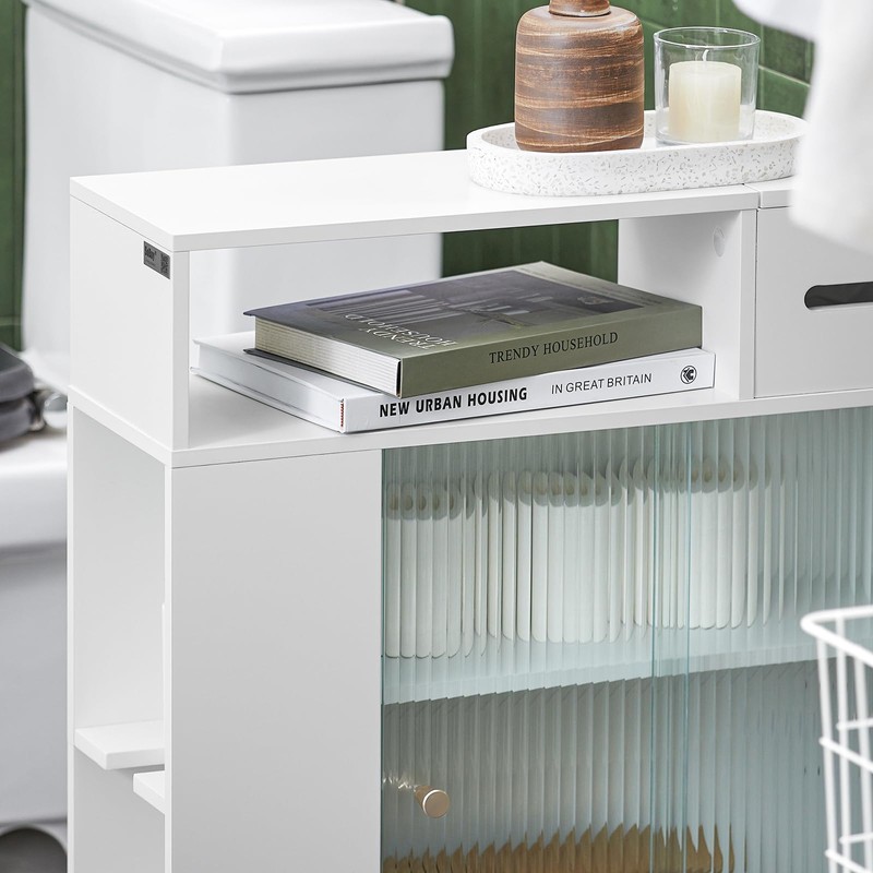 Haotian Narrow Bathroom Cabinet Storage Cabinet with 2 Sliding Glass