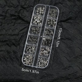 Cross Nail Charms,12Grids 3D Silver Goth Nail Gems,Vintage Metal Alloy Cross Star Heart Nail Charm Rhinestones Studs for Women Girls Manicure Design
