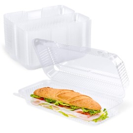 Fit Meal Prep - Paquete de 25 recipientes de plástico transparente con bisagras de 30,5 x 12,7 x 7,6 cm, envases de plástico desechables para panadería para llevar, ideal para pasteles en rollo de