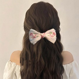 Andelaisi Vintage Lace Bow Hair Barrettes Vintage Lace Ribbon Bow Hair Clips Large Tulle Bow Barrettes Lace Flower French Bowknot Hairclip Hair Accessories for Women Headdress（Style A）
