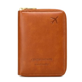 KARRESLY Passport Holder Covers Case with Safe Zipper Closure, RFID Blocking PU Leather Waterproof Travel Wallet for Women Men(Brown)