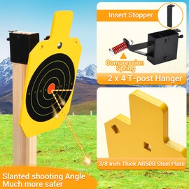 GADFISH 7" x 12" AR500 Steel Target, 3/8 Inch Thick Outdoor Target Stand System, Steel Hostage Targets with Upgraded X-Shaped Targets Stand Base, Complete Kit Fit for 2 x 4 Wood Boards(Not Included)