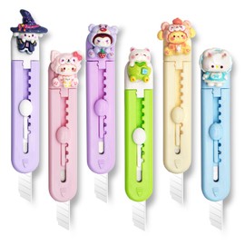 6 Pack Box Cutter Retractable, Sharp Utility Knife Retractable, Cute Box Cutters for Office, Home, Arts Crafts, Cartons, Cardboard Multi-Colors