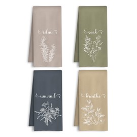HSIASHENG Minimalist Boho Floral Hand Towels, Relax Soak Unwind Botanical Neutral Botanical Decorative Tea Towel for Spa Gym Bathroom Restroom,Wildflower Decor Dish Tea Towels, 16x24 Inch Set of 4