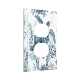 Blue Sea Turtle Coastal Coral Beach Crab Seaweed Outlet Covers 1 Gang Duplex Light Switch Cover Decorative Switch Plates Electrical Receptacle Faceplate Wall Plate for Kids Room Bathroom Decor