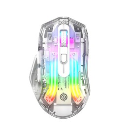 Gaming Mouse, 2.4G Cordless BT USB Wired 3 Mode Game Mice, Silent Transparent Gaming Mouse with RGB Light 5 Adjustable DPI, for PC Tablet (White)