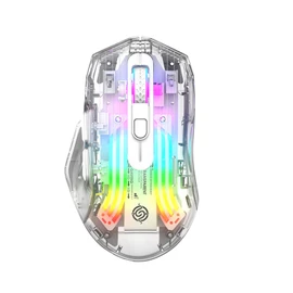 Gaming Mouse, 2.4G Cordless BT USB Wired 3 Mode Game Mice, Silent Transparent Gaming Mouse with RGB Light 5 Adjustable DPI, for PC Tablet (White)