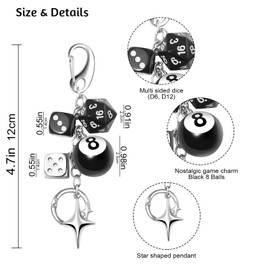 Joyline Y2K Aesthetic 8 Ball Dice Charm Keychain for Women & Men Cute Bag Purse Handbag Accessories