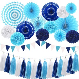 Navy Blue Party Decorations Birthday Paper Fan Baby Shower Tissue Pom Poms Streamers Bachelorette Party Supplies Tassel Garland Banner Wedding Decor
