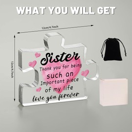 ORIGACH Sister Birthday Gifts, Sister Gifts Presents from Sister Engraved Acrylic Puzzle Piece Plaque for Forever Sisterhood Sister Gift for Thanksgiving Christmas