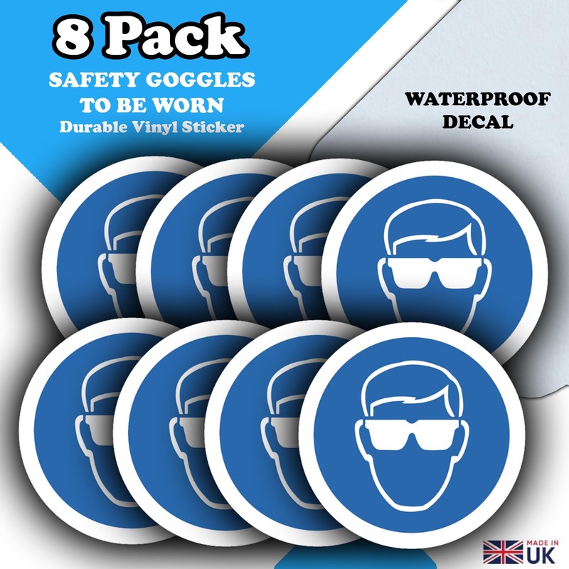 8 Pack - Eye Protection Must Be Worn Stickers -