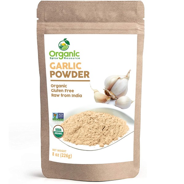 Organic Garlic Powder | 8 oz (226g) | USDA Organics and Non-GMO Verified Project Approved | Product of India | 100% Raw and Natural | Resealable Kraft Bag by SHOPOSR