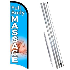 Vista Flags Full Body Massage Premium Windless Feather Banner Flag Kit (Flag, Pole, & Ground Mt)