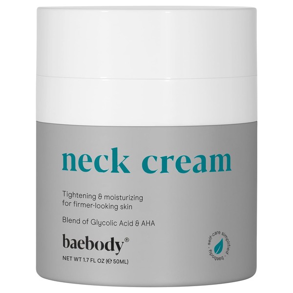 Baebody Critically Acclaimed Firming Neck Cream - Sagging Skin Tightener with AHAs, CoQ10, Glycolic Acid, Green Tea, 1.7 Oz