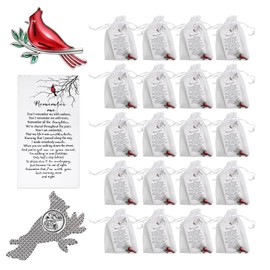 20Pcs Cardinal Sign Pins Gifts Set, Celebration of Life Funeral Favors-Include Bird Funeral Pocket Token Red Cardinal Pin&Organza Bags&Remember Me Poem Cards, Cardinal Charms Funeral Favors for Guest