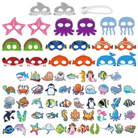 KSBBHDS Pack of 20 sea animal masks and 50 stickers, children's toys, role play, party dress-up supplies.