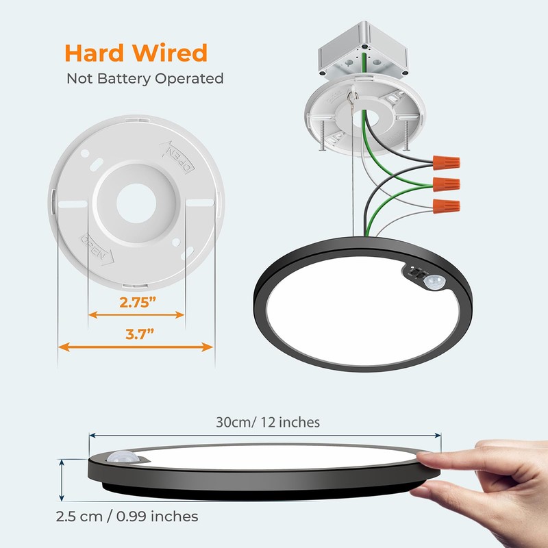 BLNAN Motion Sensor Ceiling Light Wired, 12 Inch 3000K 4000K