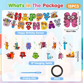 Numberblock Birthday Banner, Block Banner with Spiral, Party Decorations Banners for Kids